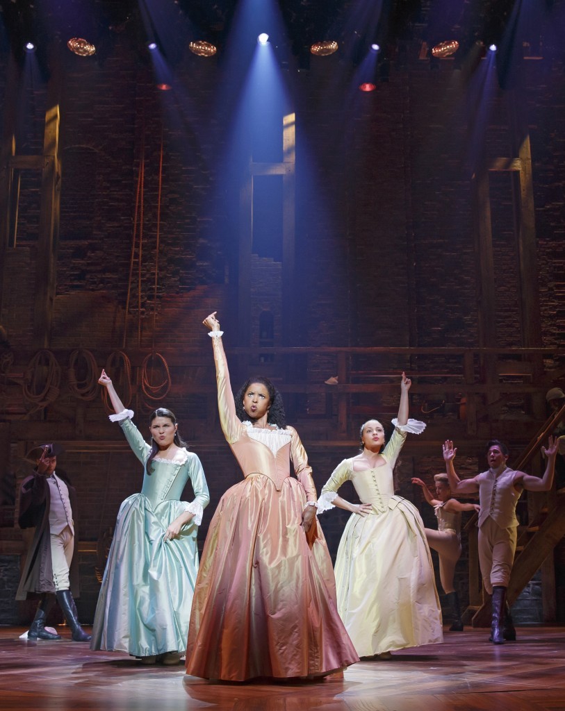 (l to r) Phillipa Soo, Renée Elise Gold, and Cephas Jones in ‘Hamilton.’ (Photo: Joan Marcus via The Broadway Blog.)